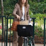 Melissa George in a Tan Suit Does a Bike Ride in Paris 06/10/2020