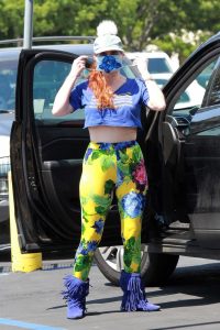 Phoebe Price in a Yellow Floral Print Leggings