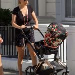 Rachel Riley in a Black Tee Walks Her Baby Maven Aria in London 06/26/2020