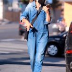 Rebecca Gayheart in a Blue Coverall Picks Up Food to Go at a Shake Shack in Los Angeles 06/19/2020