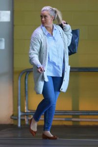 Samantha Armytage in a Gray Cardigan