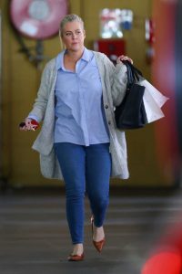 Samantha Armytage in a Gray Cardigan