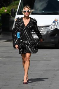 Ashley Roberts in a Black Polka Dot Dress