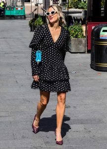 Ashley Roberts in a Black Polka Dot Dress