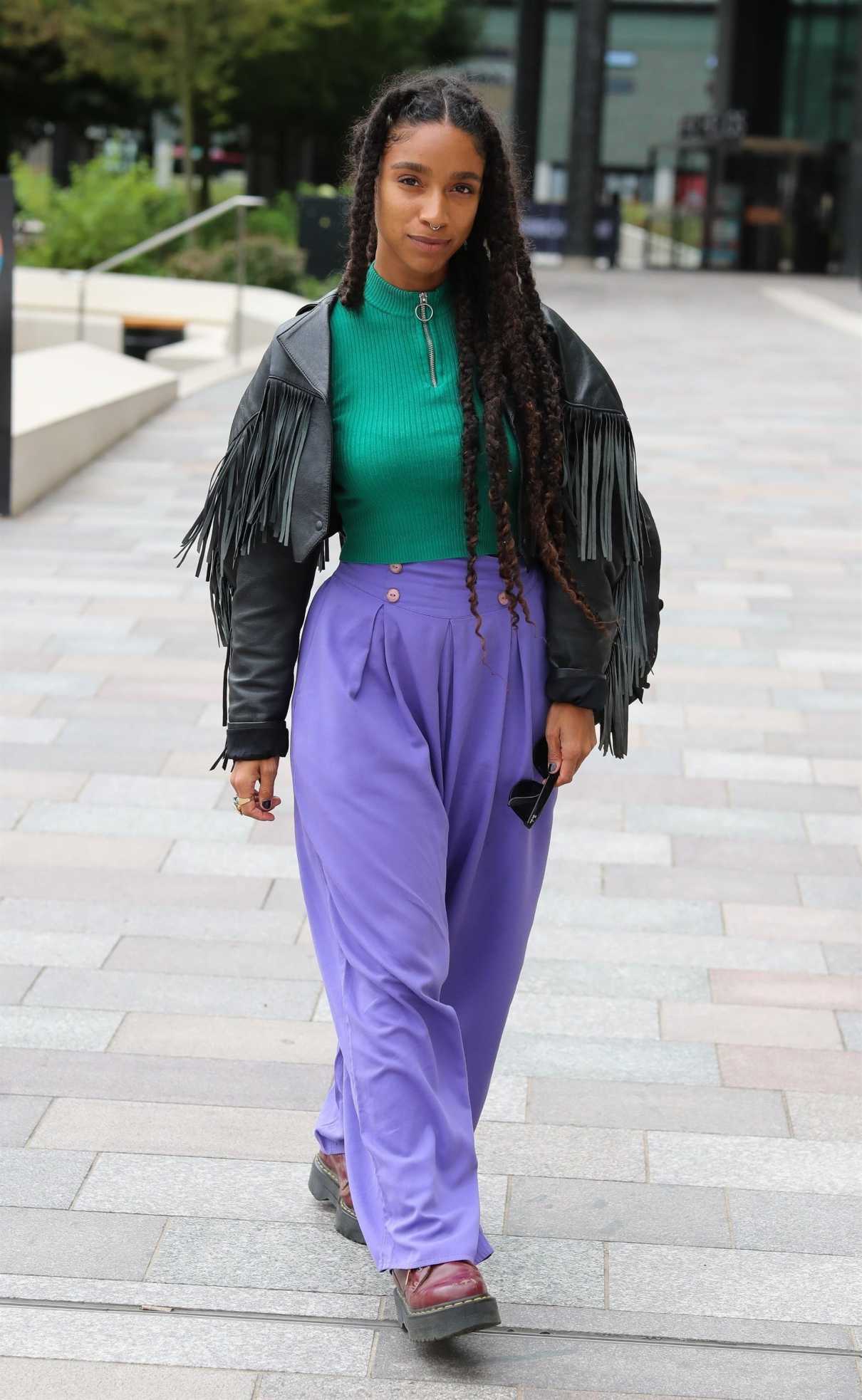 Lianne La Havas in a Purple Pants Leaves the Sunday Brunch TV Show in