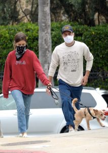 Lily Collins in a Red Sweatshirt