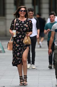 Lucy Horobin in Black Floral Dress