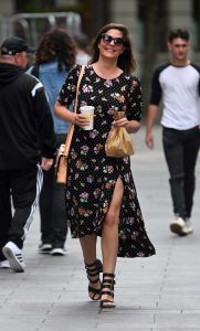 Lucy Horobin in Black Floral Dress