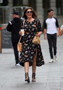 Lucy Horobin in Black Floral Dress