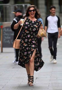 Lucy Horobin in Black Floral Dress