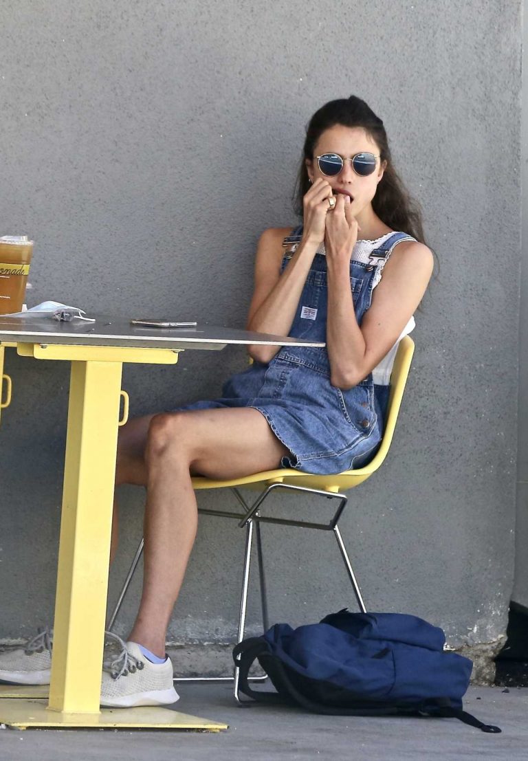 Margaret Qualley in a Shorts Jumpsuit Has a Lunch in Studio City 07/17