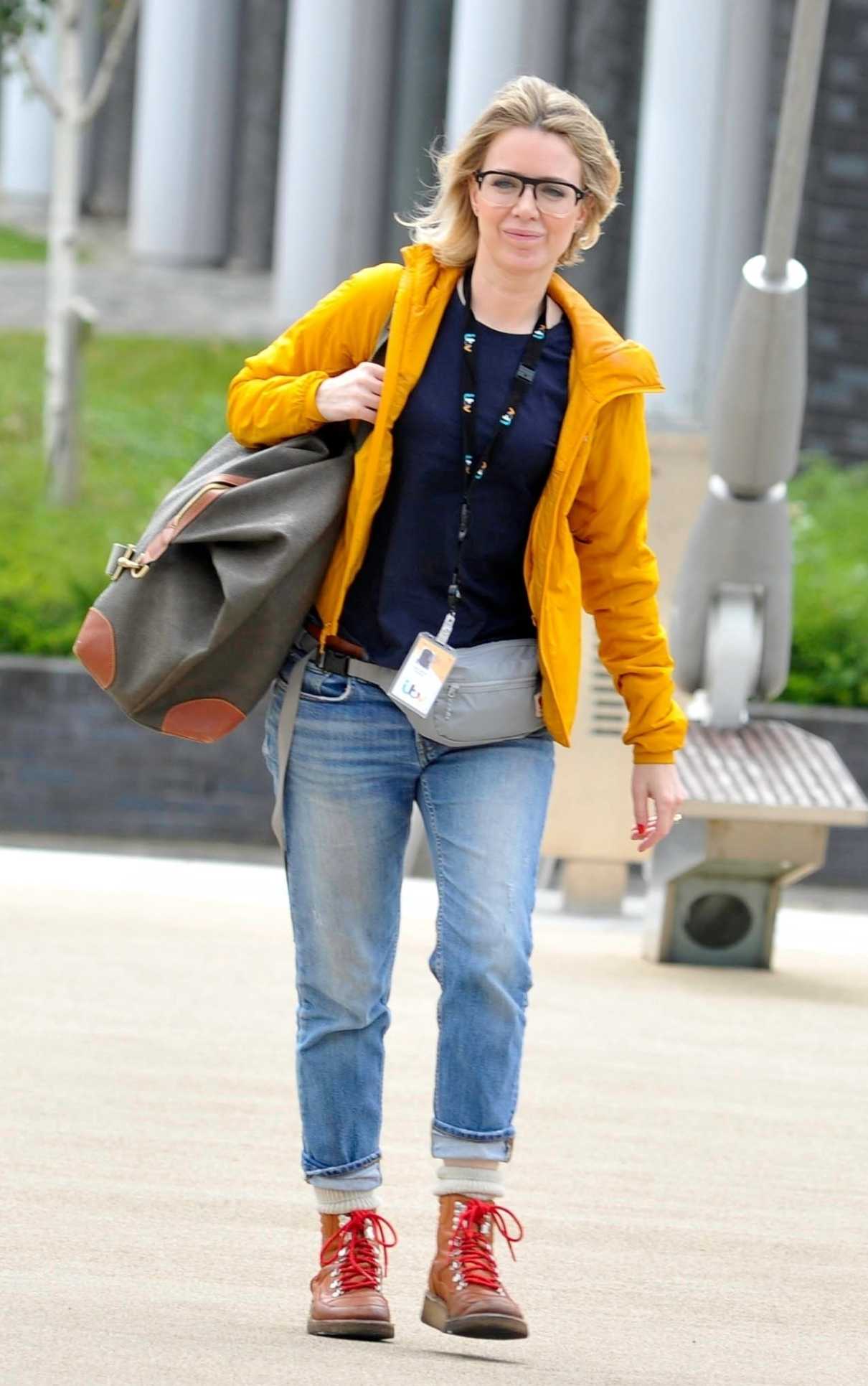 Sally Carman in a Yellow Track Jacket Leaves the Corrie Studios in