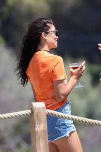 Shanina Shaik in an Orange Tee