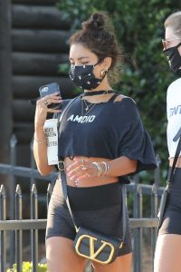 Vanessa Hudgens in a Black Spandex Shorts