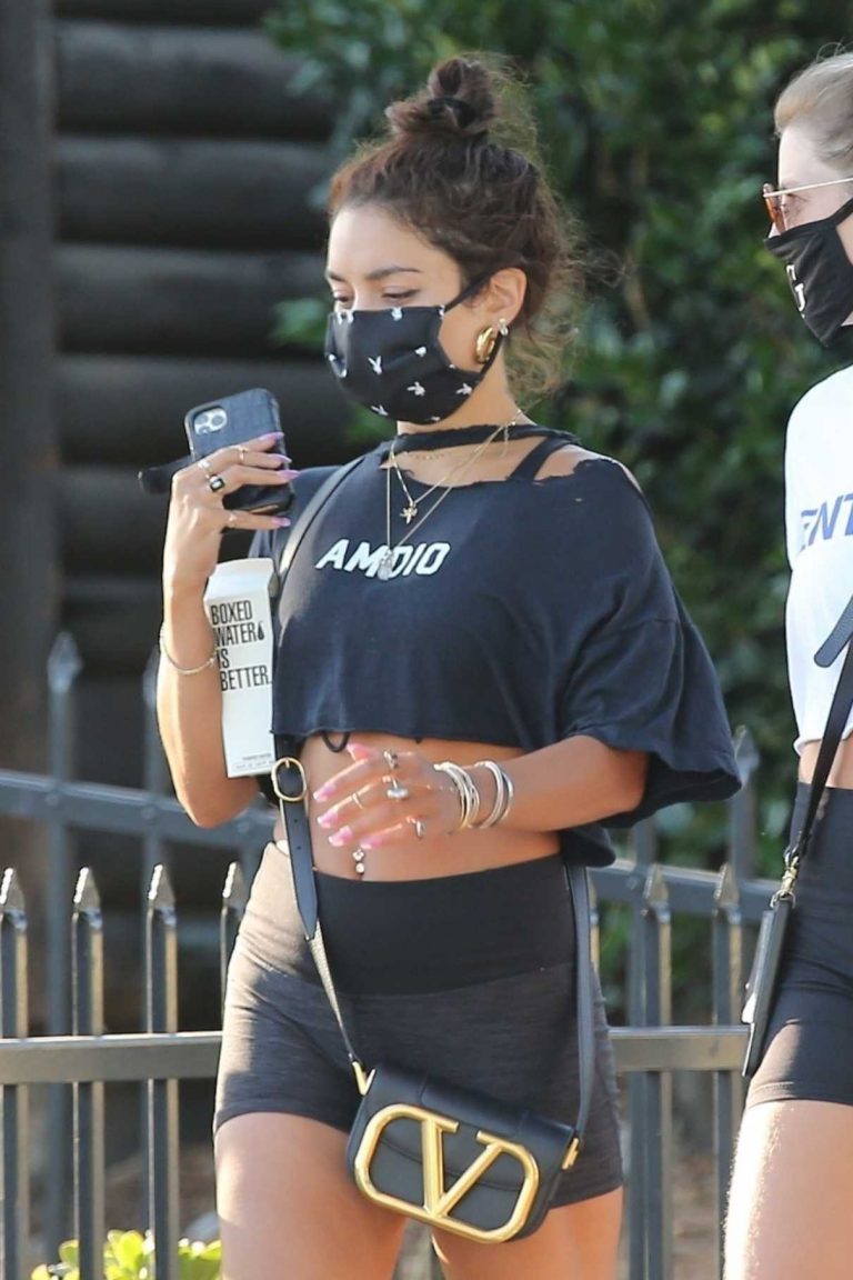 Vanessa Hudgens in a Black Spandex Shorts Leaves the Gym After a