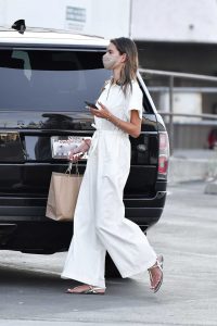Alessandra Ambrosio in a White Jumpsuit