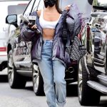 Ariana Grande in a White Sports Bra Arrives at a Recording Studio in Los Angeles 08/06/2020