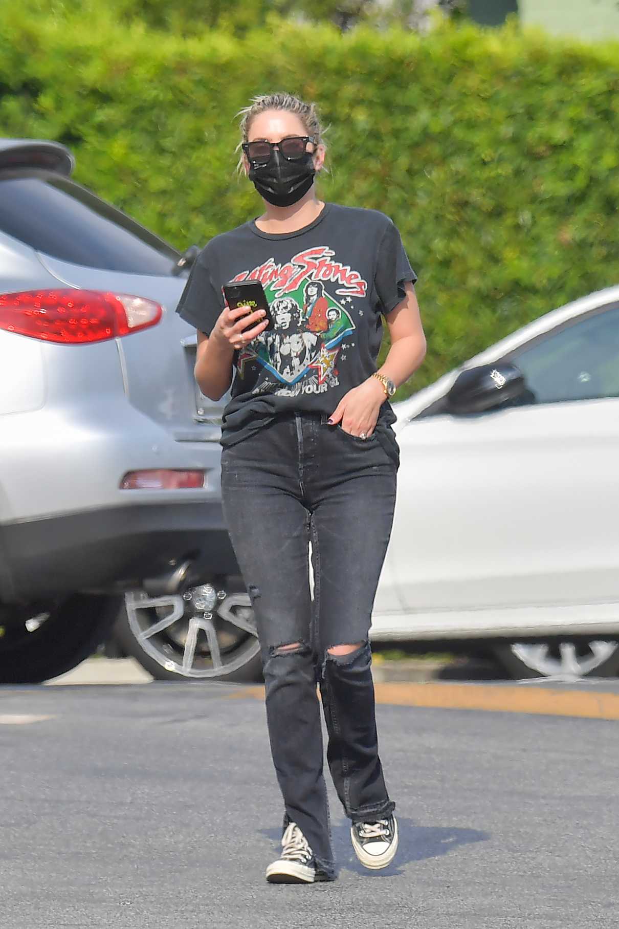 Ashley Benson in a Black Protective Mask Goes for Grocery Shopping Out