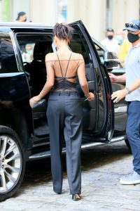 Bella Hadid in a Black See-Through Blouse