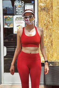 Blanca Blanco in a Red Sports Bra