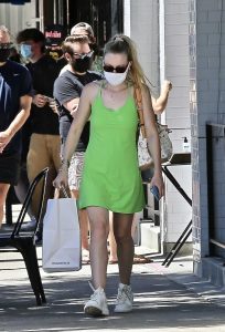 Dakota Fanning in a Neon Green Mini Dress