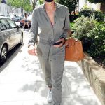 Elizabeth Hurley in a Gray Jumpsuit Was Seen Out in London 08/05/2020