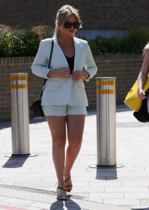 Emily Atack in a White Shorts Suit