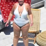 Gemma Collins in a White Swimsuit on the Beach in Mykonos 08/04/2020