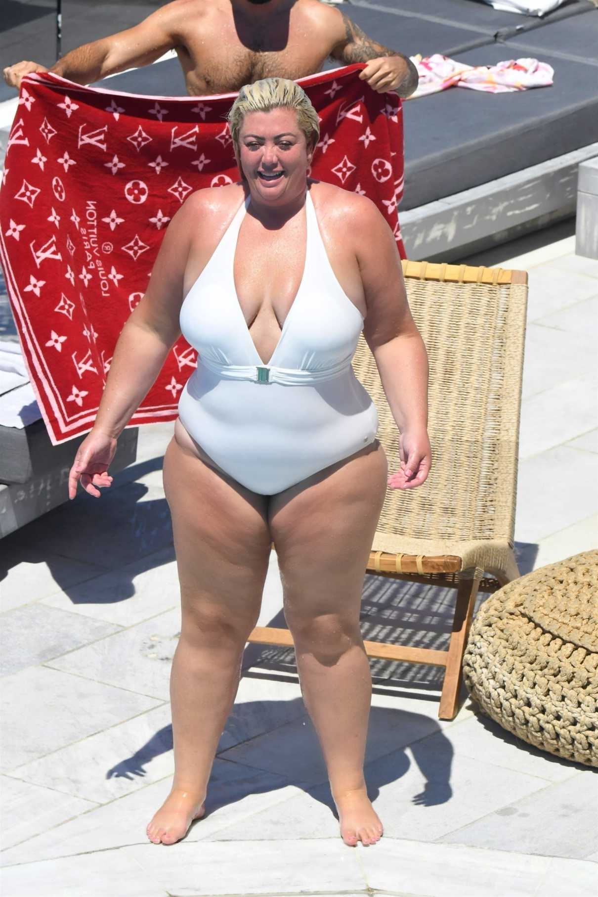 Gemma Collins in a White Swimsuit