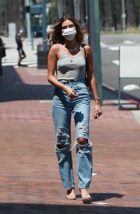 Hailey Bieber in a Blue Ripped Jeans