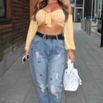 Holly Hagan in a Yellow Crop Top Was Seen Out with Her Fiancee Jacob on Date Night at The Ivy in Manchester 08/14/2020