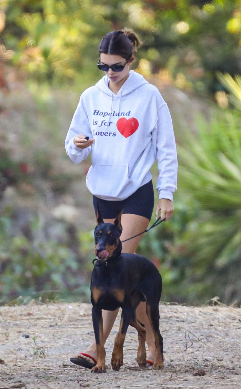 Kendall Jenner in a White Hoody Walks Her Dog in Malibu 08/01/2020-5 ...