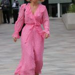 Kimberley Walsh in a Heart Patterned Pink Summer Dress Was Seen Out in London 08/23/2020