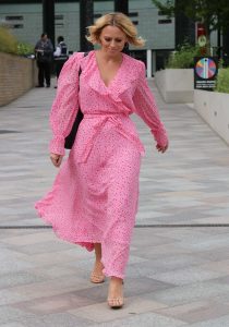 Kimberley Walsh in a Heart Patterned Pink Summer Dress
