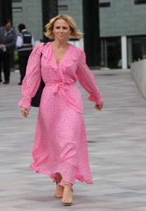 Kimberley Walsh in a Heart Patterned Pink Summer Dress