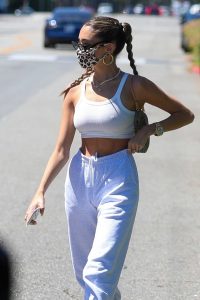 Madison Beer in a White Sports Bra