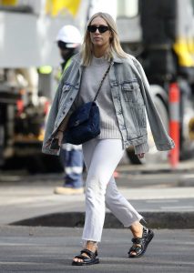 Phoebe Burgess in a White Jeans