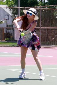 Phoebe Price in a Purple Dress