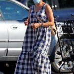 Scarlett Johansson in a Plaid Summer Dress Goes Shopping in the Hamptons, New York 08/26/2020