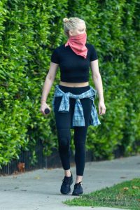 Amber Heard in a Pink Bandana as a Face Mask