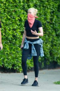 Amber Heard in a Pink Bandana as a Face Mask