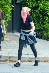 Amber Heard in a Pink Bandana as a Face Mask