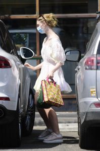 Elle Fanning in a Protective Mask