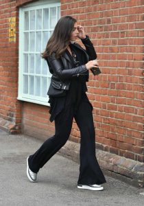 Francesca Allen in a Black Leather Jacket