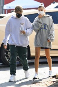 Hailey Bieber in a Grey Hoody