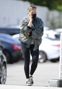 Hilary Duff in a Grey Bomber Jacket
