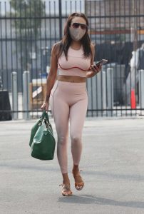 Jeannie Mai in a Beige Exercise Outfit