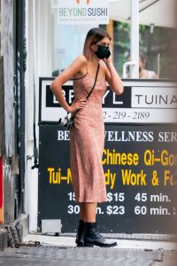 Kaia Gerber in a Black Protective Mask