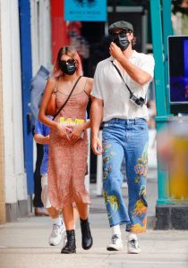 Kaia Gerber in a Black Protective Mask