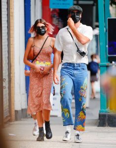 Kaia Gerber in a Black Protective Mask